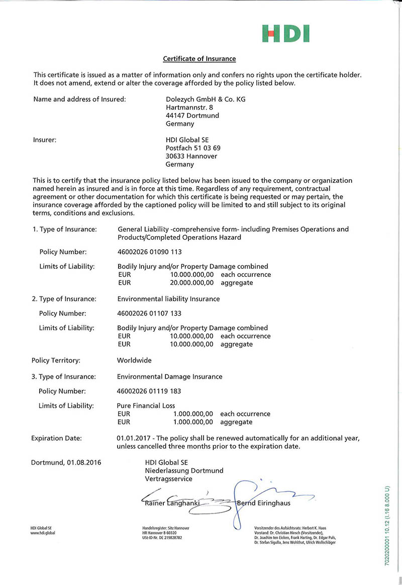 多來(lái)勁吊具德國(guó)HDI公司產(chǎn)品責(zé)任險(xiǎn)